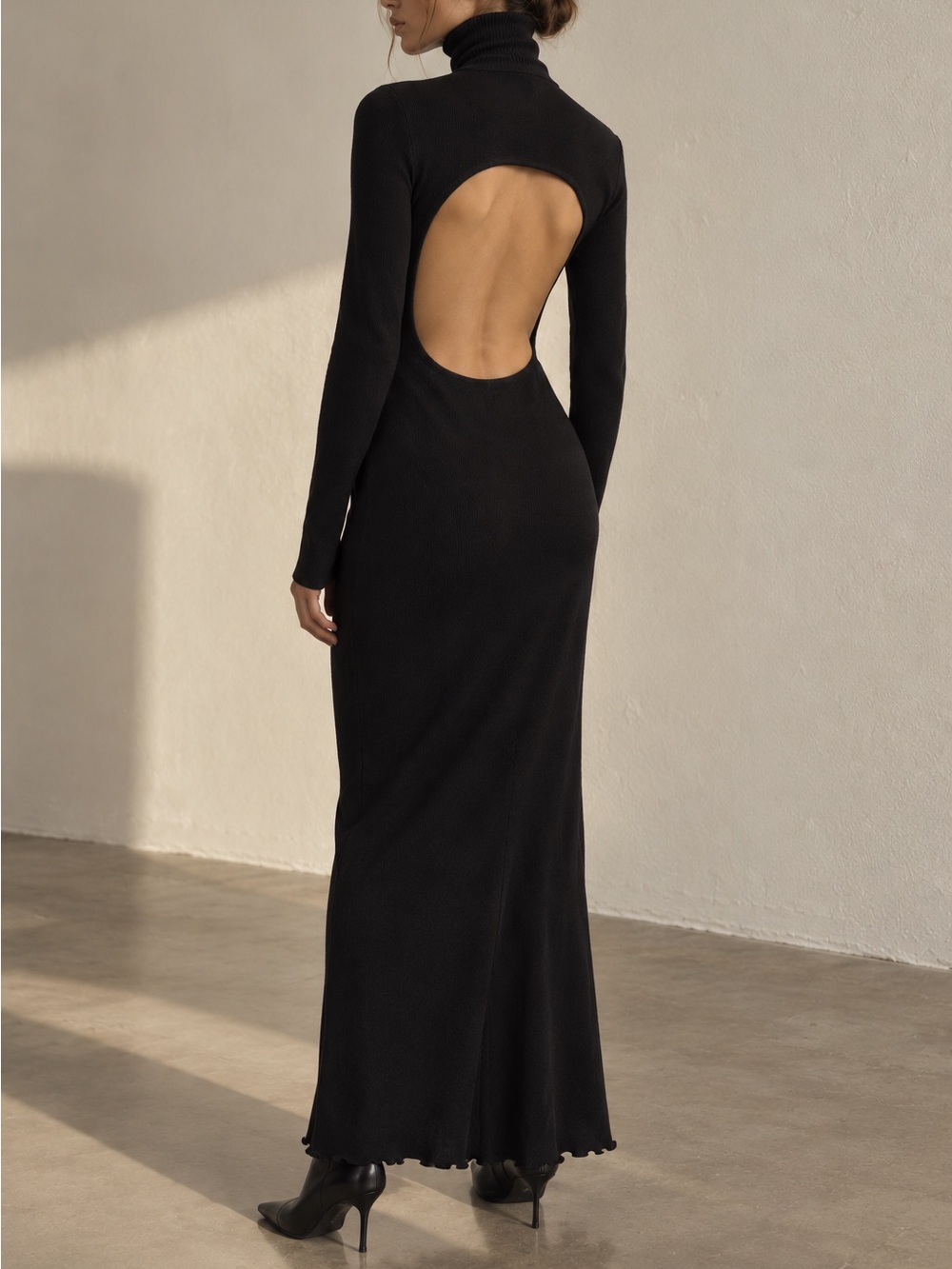 NWT Emory Park Open Back Stretch Knit Turtleneck Maxi Dress Black S